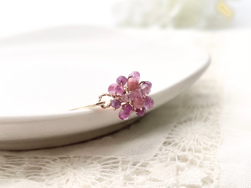 Bijou bouquet - 粉色蓝宝石、粉色尖晶石、蔷薇辉石 线圈戒指 - 戒指 - 宝石 粉红色