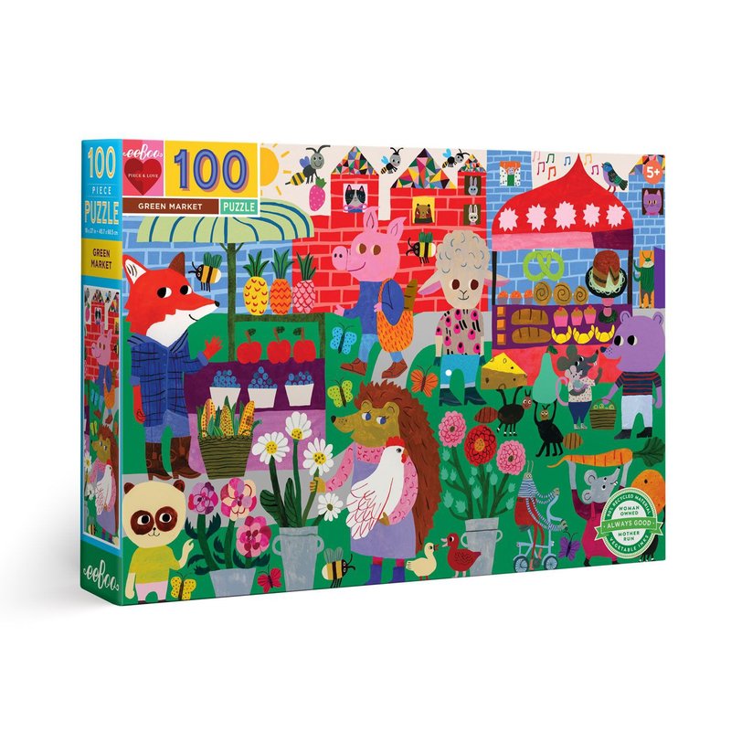 eeBoo 100片拼图 - 蔬果市场 Green Market 100 Piece Puzzle - 拼图 - 纸 绿色