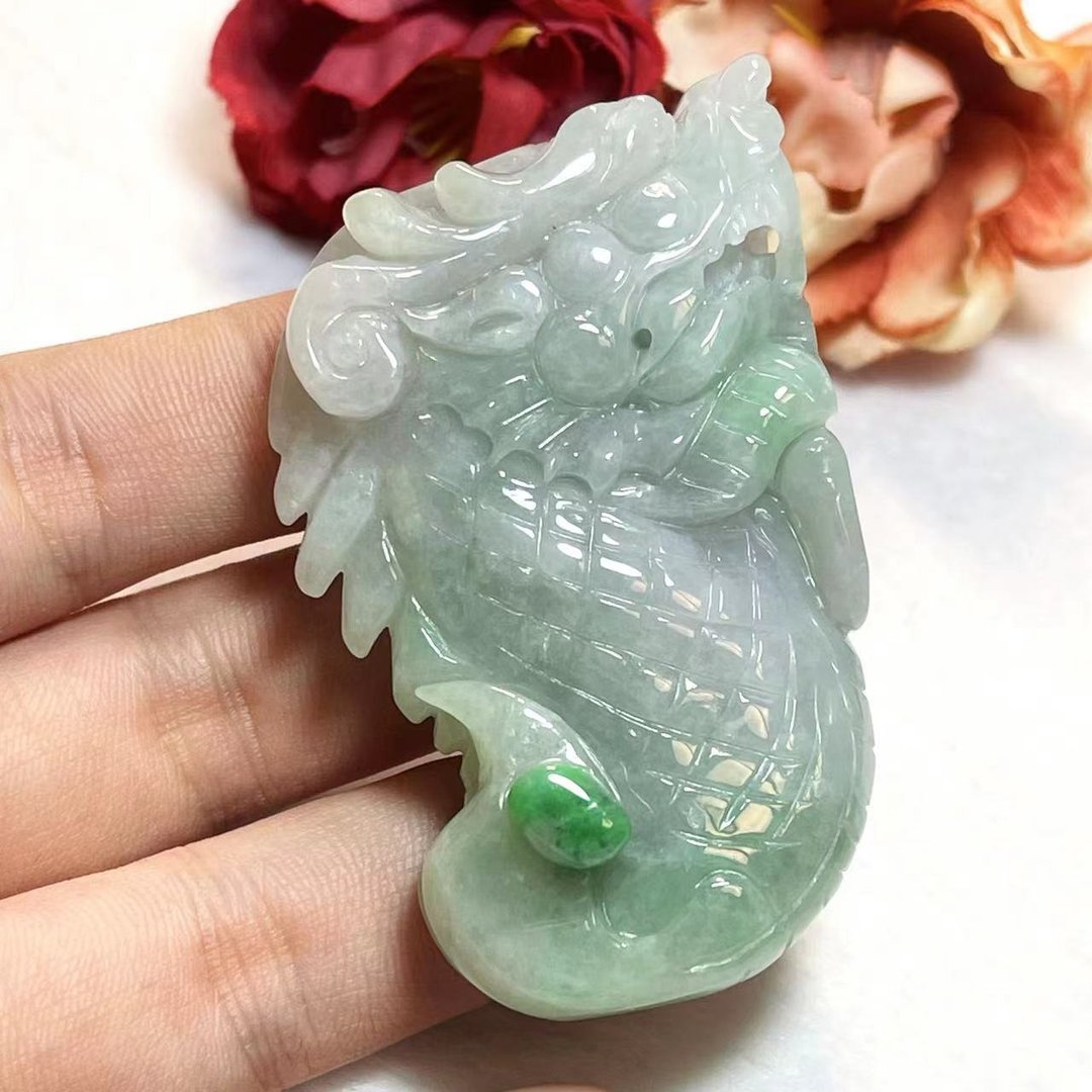 多宝晶石/天然翡翠A货龙鱼/鳌鱼/龙鱼手把件/立体龙鱼/翡翠手把件 - 项链 - 玉石 绿色