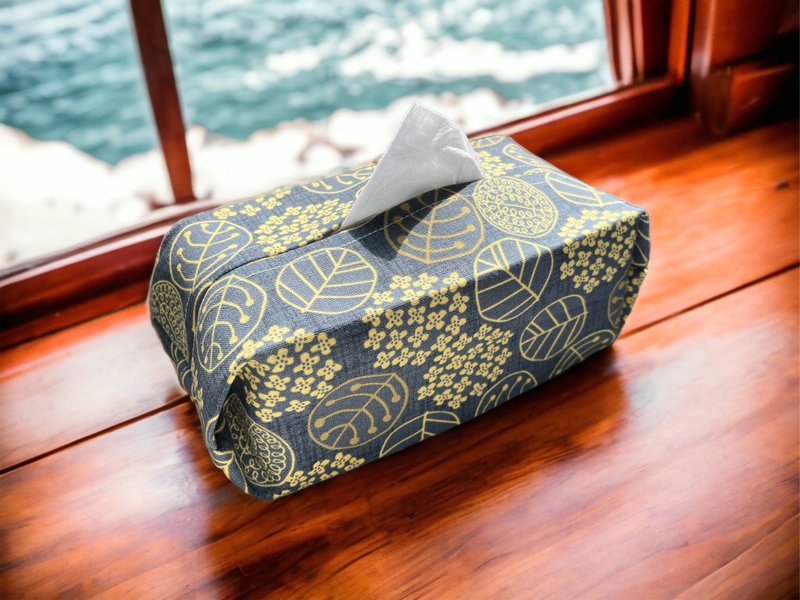 手作纸巾套。花与叶。灰 - 收纳用品 - 棉．麻 灰色