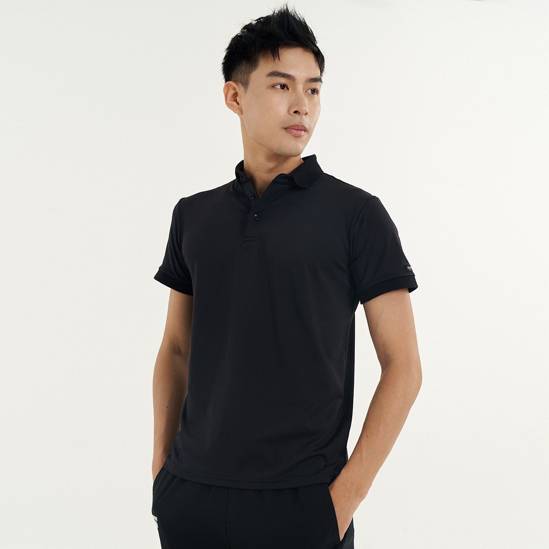 【GLADE.】Coach 高弹力机能Polo衫 (黑) - 男装运动衣 - 聚酯纤维 黑色