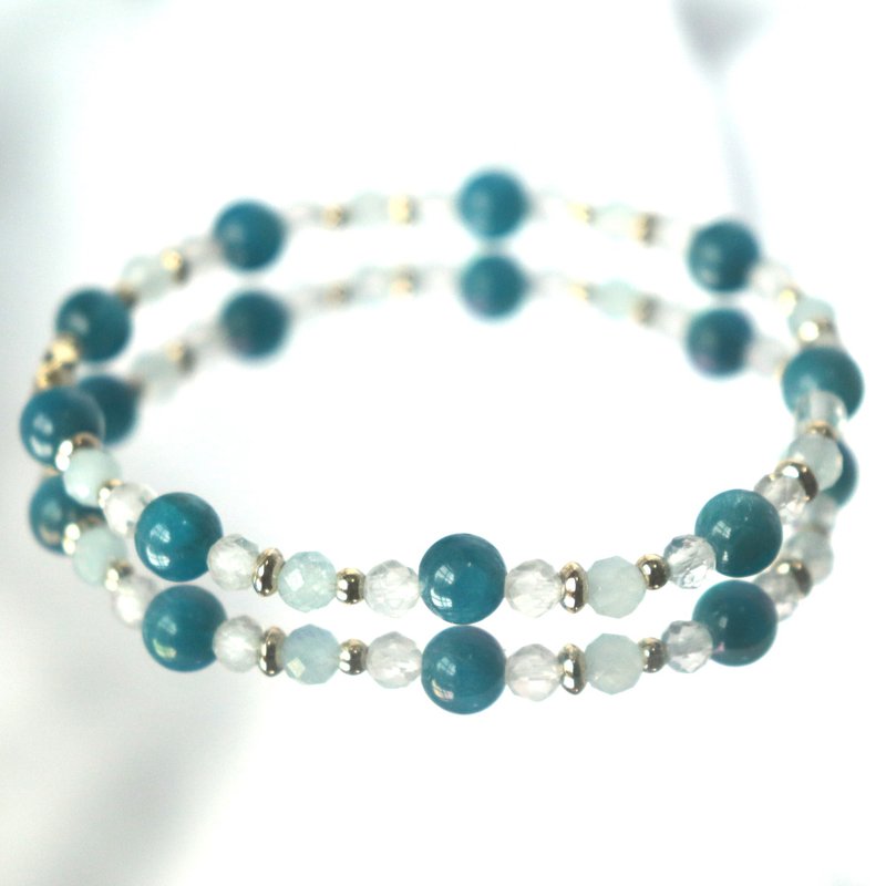 蓝磷灰-白水晶-海蓝宝-疗愈-舒压-工作运-水晶手链 - 手链/手环 - 水晶 蓝色