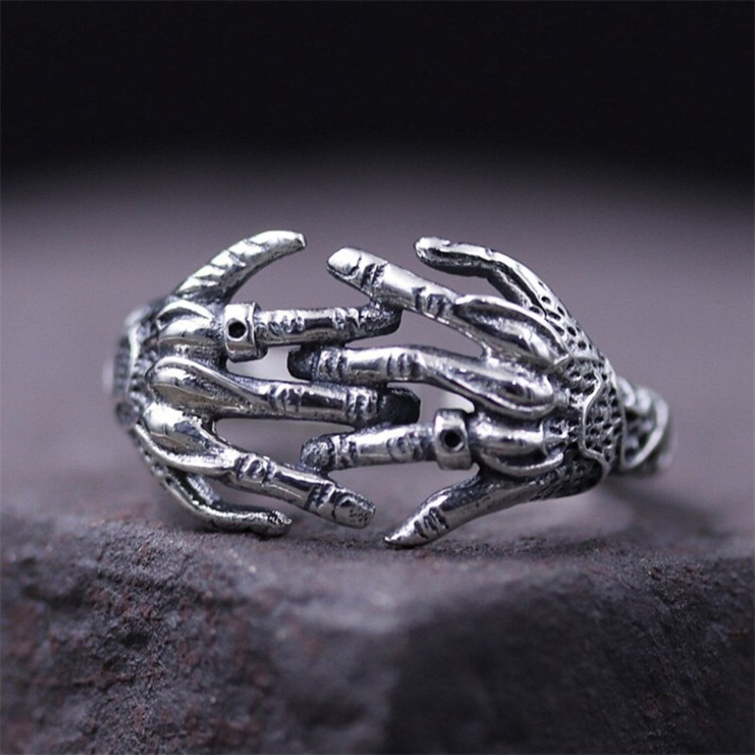 Real S925 Thai Silver Hip-hop Ghost Hands Ring for Men Cool Personalized Steam - 戒指 - 纯银 银色