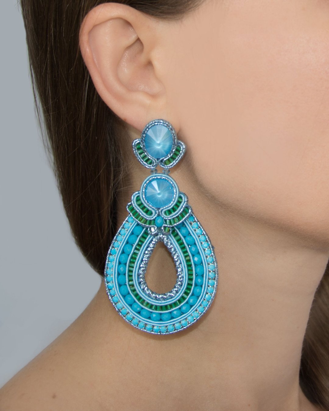 Earrings Hoop teardrop beaded earrings in light blue colorChristmas Gift Wrappin - 耳环/耳夹 - 其他材质 蓝色