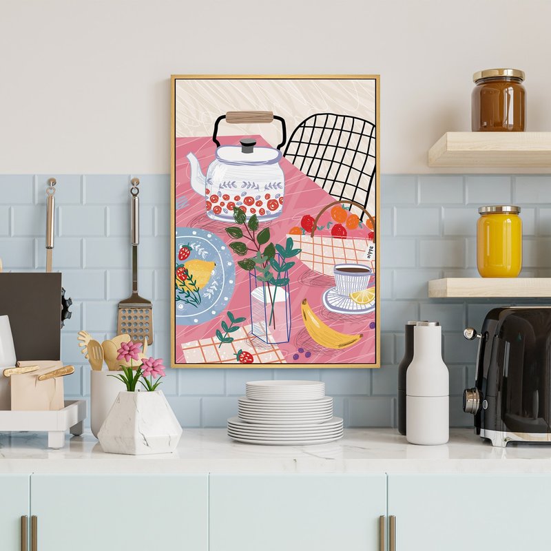 下午茶时光 - 手绘感下午茶装饰挂画/餐厅装饰挂画/厨房装饰 - 海报/装饰画/版画 - 棉．麻 粉红色