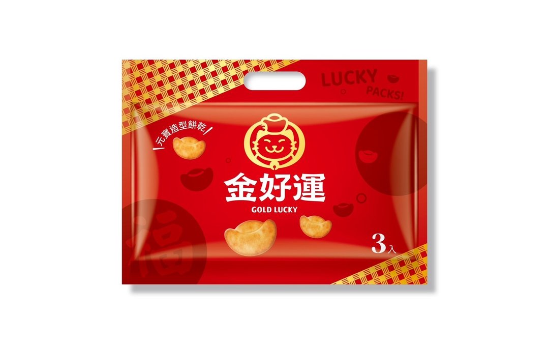 【金好运牛奶口味】元宝造型饼干经典好运袋/3入12袋 - 零食/点心 - 塑料 红色