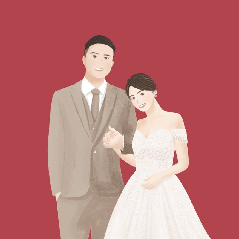 【蜡笔风格 婚纱插画设计】电子档 - 电子手绘真人画像/绘画/插画 - 其他材质 