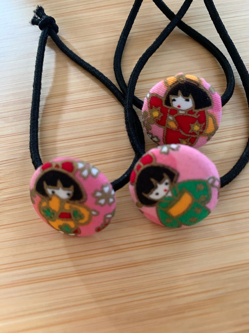 文青风可爱动物发束布扣~日本娃娃 黑发束 弹性绳 发圈 黑手环 绑 - 发饰 - 棉．麻 粉红色