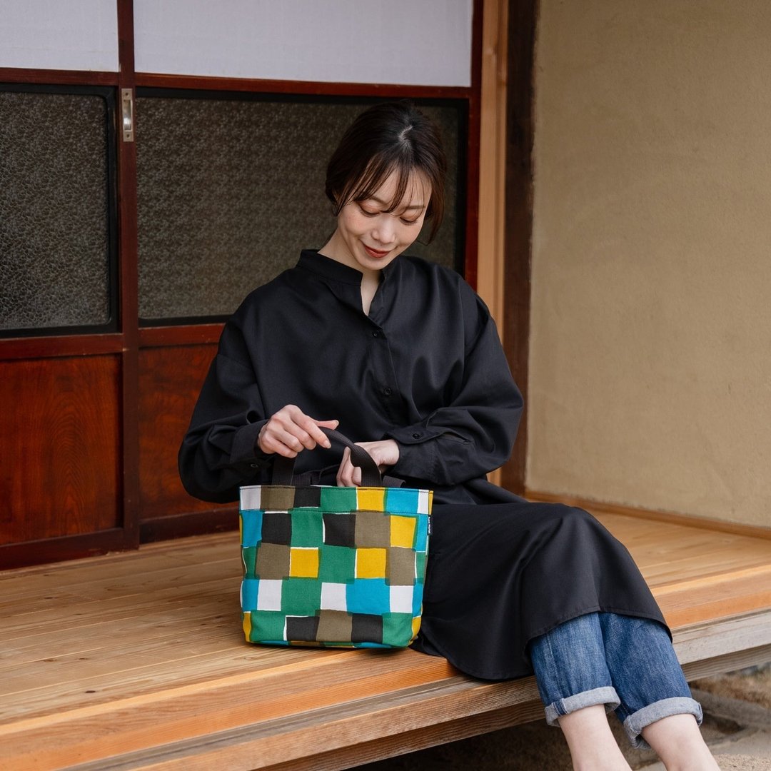 京都 横款托特包 帆布托特包 帆布 棉质 可愛 时尚 日本图案 wafu - 手提包/手提袋 - 棉 红色