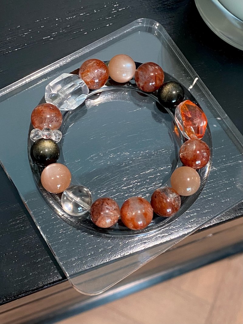 Phoenix熔金落日 火凤凰水晶 橙月光 金曜石 胶花水晶 白水晶茶晶 - 手链/手环 - 水晶 