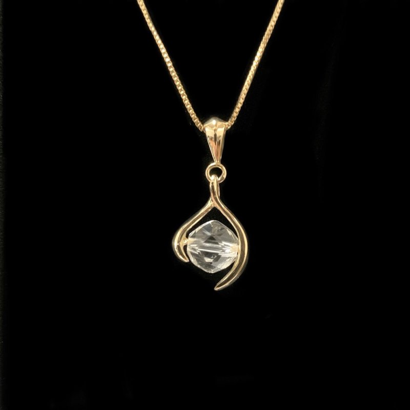 Quartz gold Necklace / Crystal / Gold / 18k Solid Gold / Gemstone / April - 项链 - 宝石 白色
