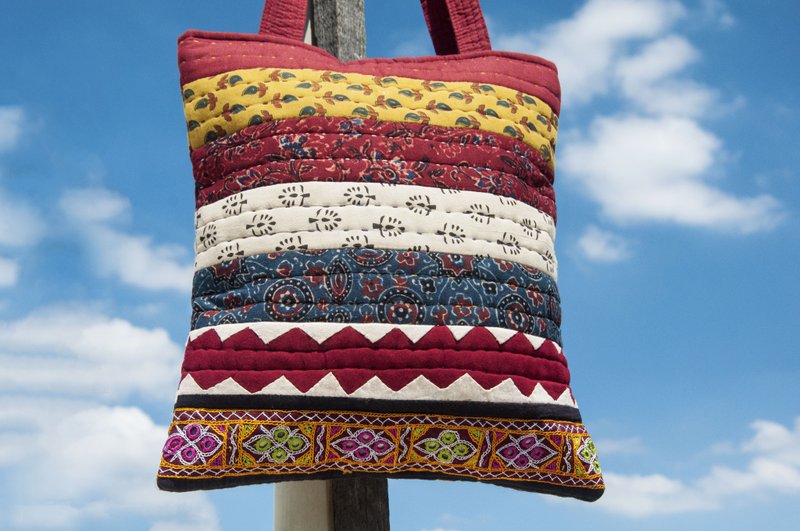 棉麻木刻印轻便包 斜背包 侧背包 肩背包 托特包 购物袋-蓝染刺绣 - 侧背包/斜挎包 - 棉．麻 多色