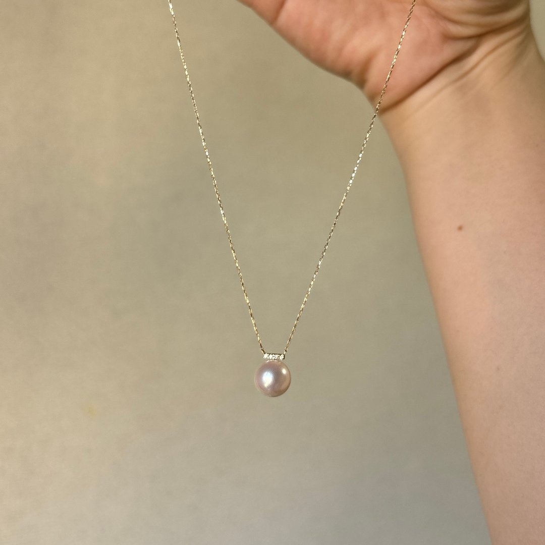 日本 Akoya 海水珍珠项链 附鉴定书 质感收藏款 18K 金 钻石 0.03ct - 项链 - 珍珠 白色
