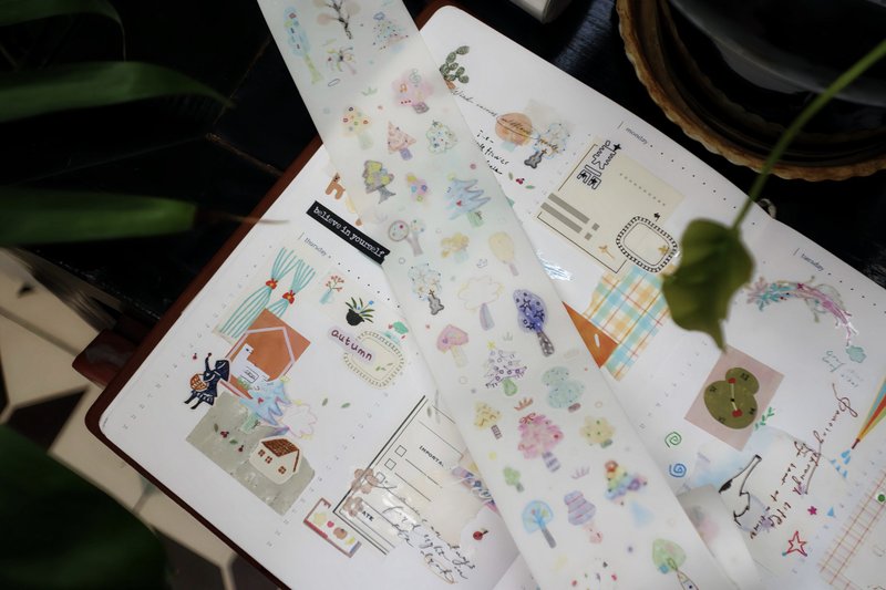 樹里 子どもの手描き風 手帳デコ PET 和紙膠帶 (kiss-cut) - 纸胶带 - 其他材质 多色