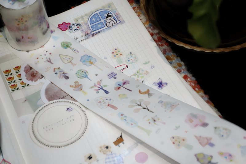 樹里 子どもの手描き風 手帳デコ PET 和紙膠帶 (kiss-cut) - 纸胶带 - 其他材质 多色