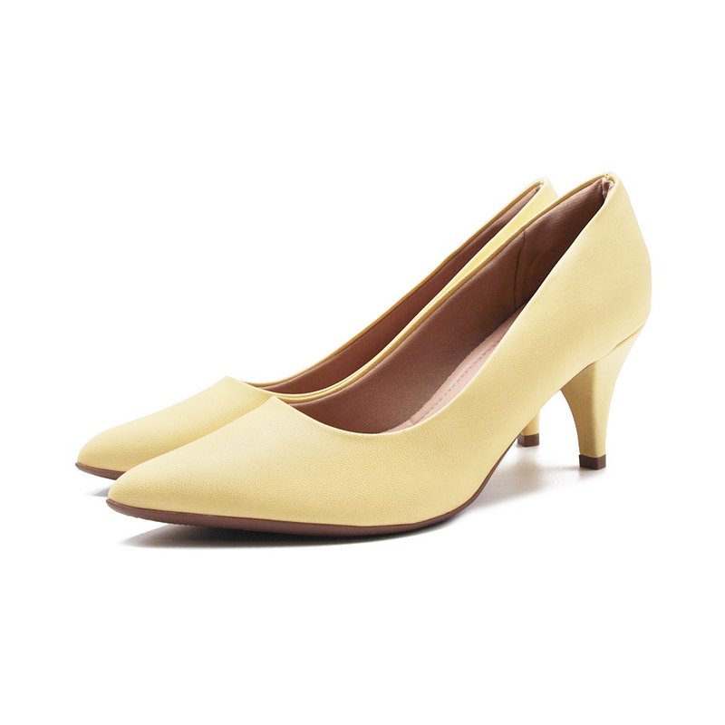 WALKING ZONE SUPER WOMAN空姐系列 尖头时尚经典高跟鞋女鞋-浅黄 - 高跟鞋 - 人造皮革 