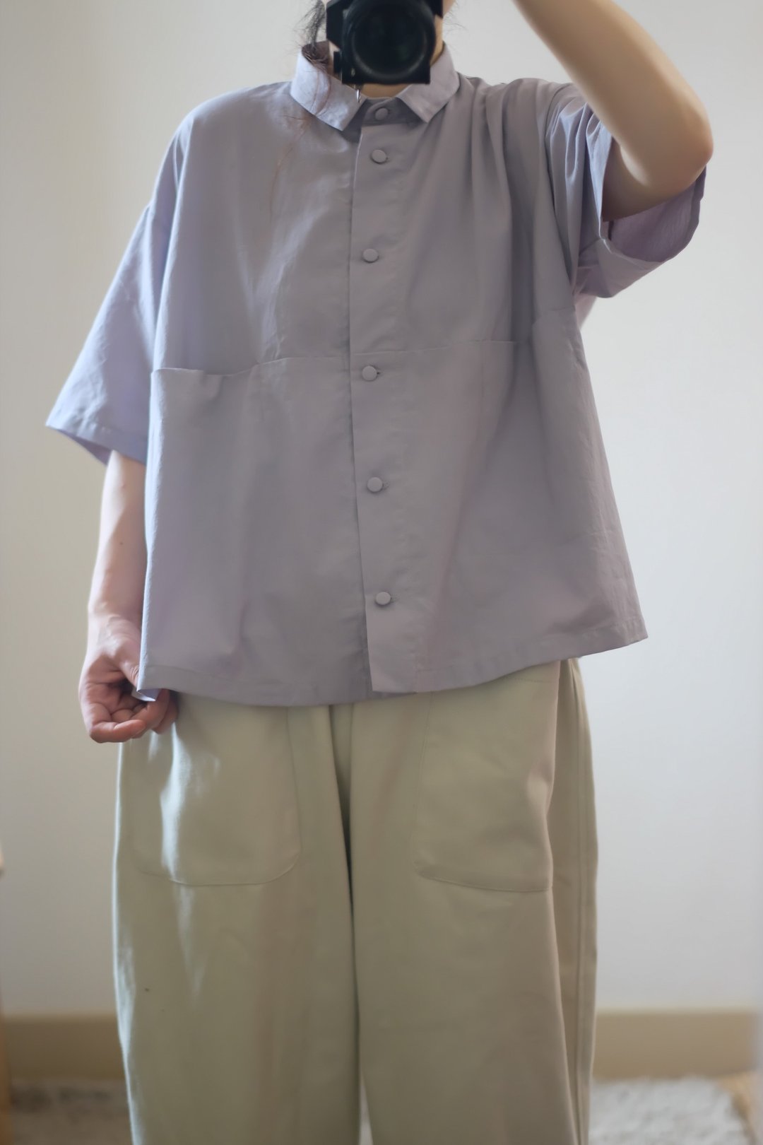 薰衣草浅紫 宽版短衬衫 - 女装衬衫 - 棉 紫色