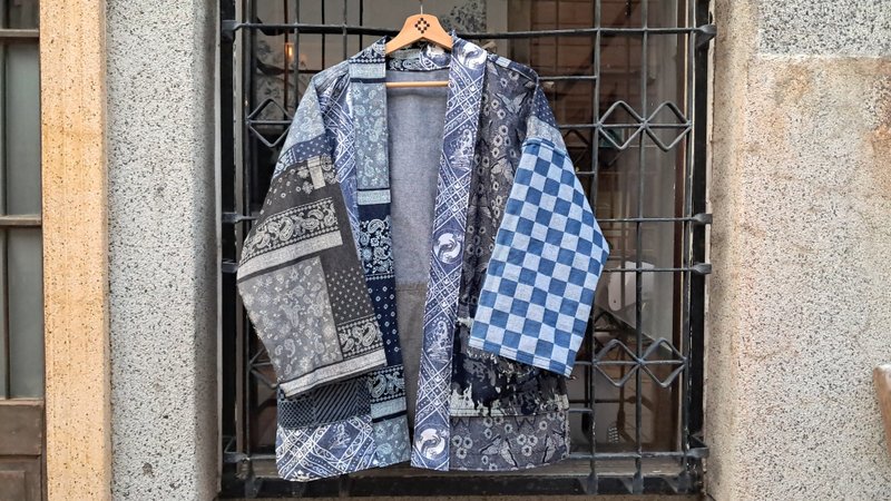 AMIN'S SHINY WORLD 丹宁系不规则拼接KIMONO  ONLY系列 - 男装外套 - 棉 蓝色