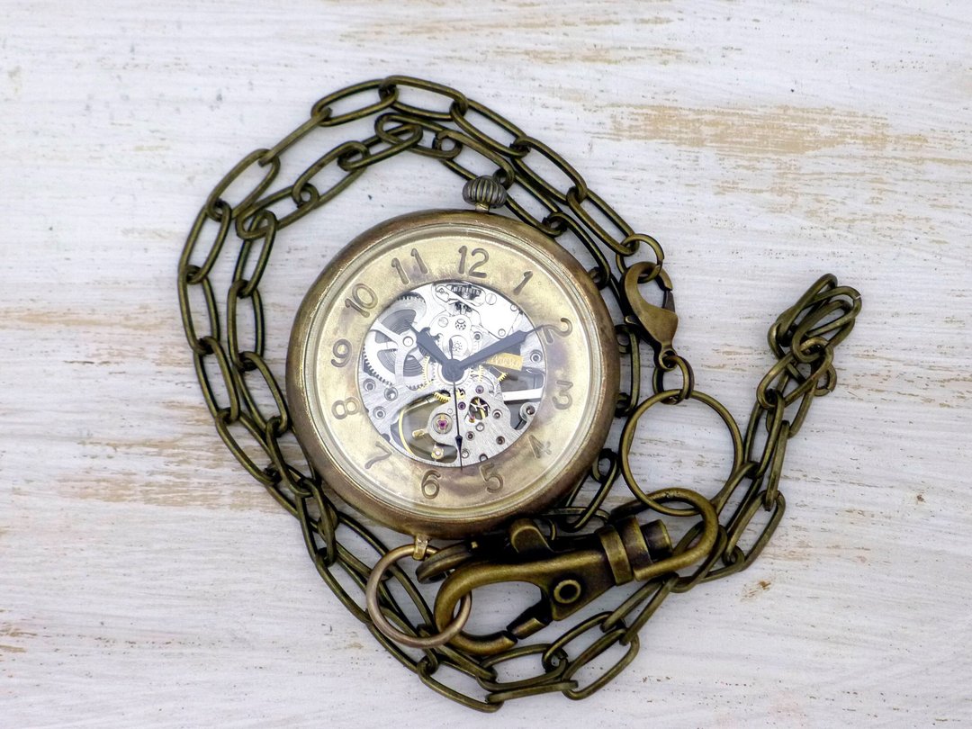 BHW110 Manual winding pocket watch Arabic numerals Oversized JUMBO (42mm) Brass instep round case Handmade watch (BHW110 Arabic) - 男表/中性表 - 铜/黄铜 金色