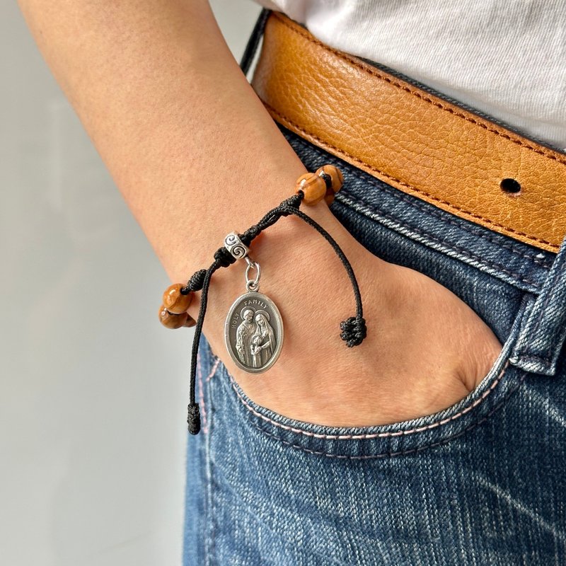 手链 10mm进口橄榄木珠搭圣家圣牌 手围长度自由调整 8251055-1 - 手链/手环 - 其他材质 多色