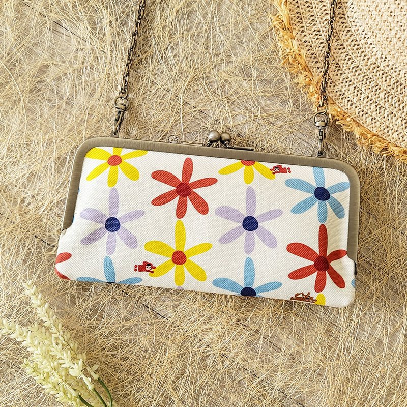 白色缤纷花海 长夹口金包 斜背包 链条包 防泼水手机包 小红帽 - 皮夹/钱包 - 棉．麻 白色