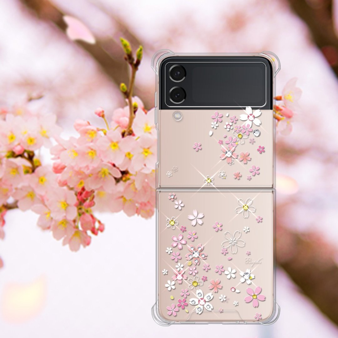 Samsung Z Flip4 5G水晶彩钻四角加厚双料手机壳-浪漫樱 - 手机壳/手机套 - 其他材质 多色