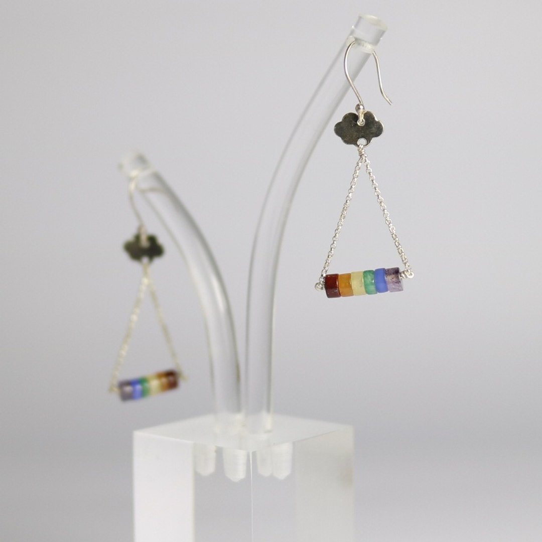 彩虹Rainbow天然石纯银耳环__白水晶_玛瑙_黄玉_天河石_紫玉 免费 - 耳环/耳夹 - 宝石 多色