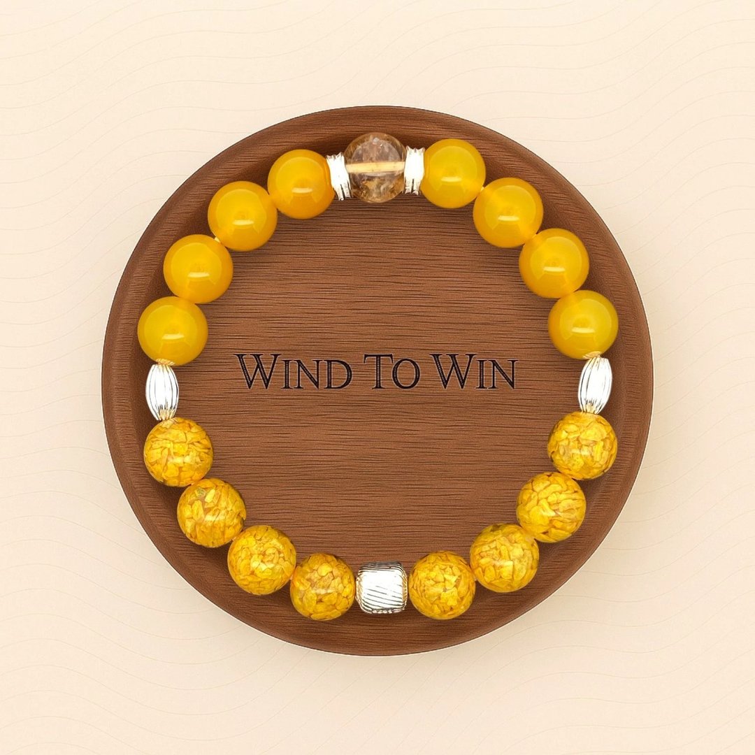 【朱砂玛瑙】Wind To Win 风转丰  | 土主题天然水晶能量手链 - 手链/手环 - 水晶 黄色
