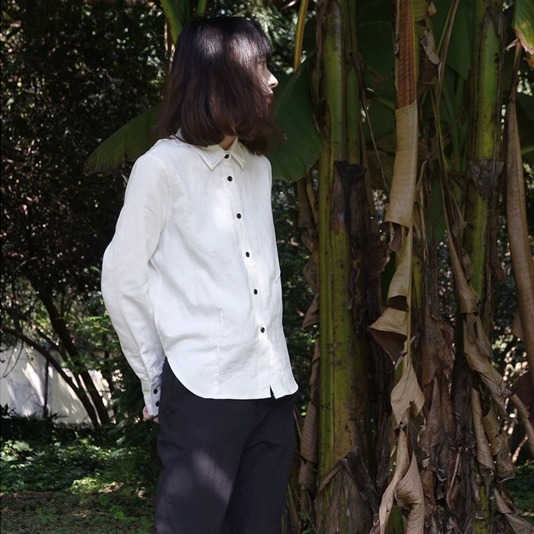 复古白双层领厚款衬衣|衬衣|日本斜纹棉|独立品牌|Sora-57 - 女装衬衫 - 棉 白色