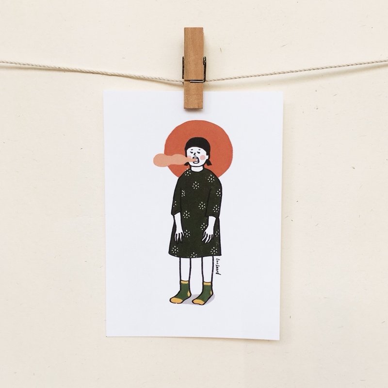 Buddy | 绿花裙女孩 | 明信片 - 卡片/明信片 - 纸 白色