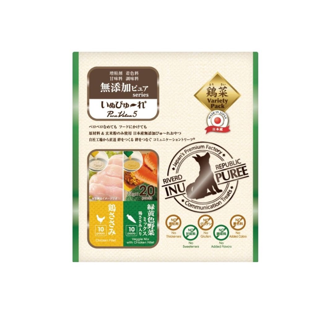 【日本】犬用纯食双口味肉泥 - 嫩鸡胸 / 鸡胸佐野菜 -13gx20 入 - 零食/点心 - 其他材质 绿色