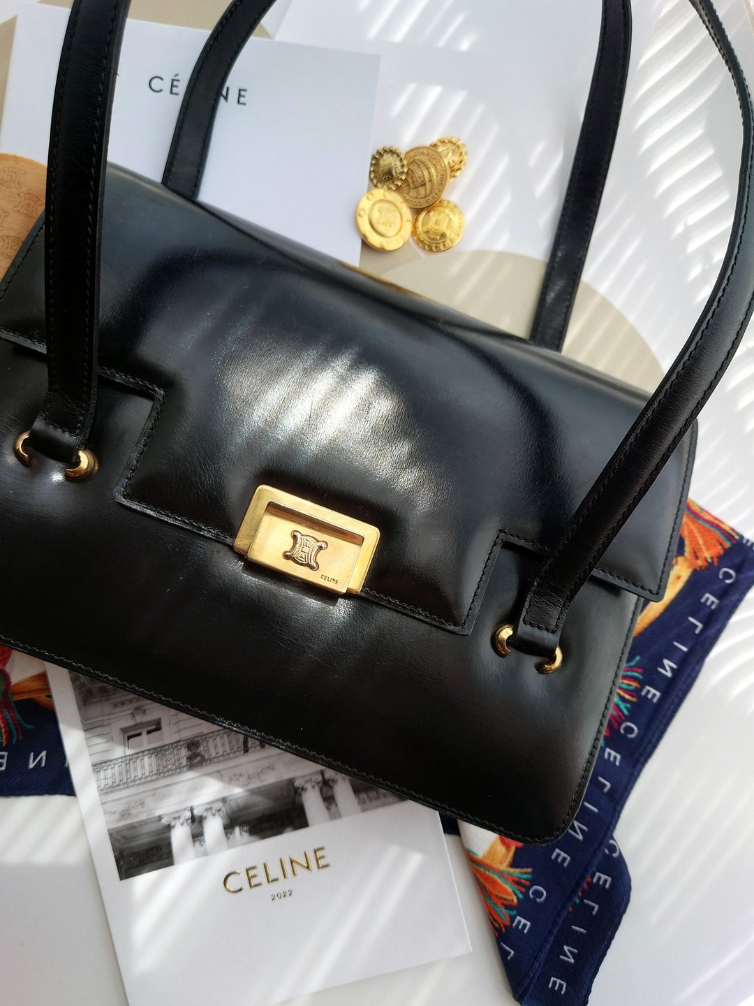中古包 CELINE 凯旋门 上学上班 通勤包手提包腋下包公文包单肩包 - 手提包/手提袋 - 真皮 黑色