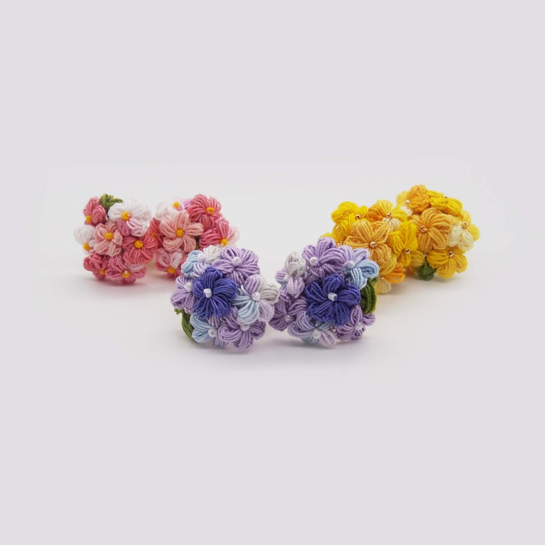 钩针 - 花朵耳环 - 耳环/耳夹 - 棉．麻 多色