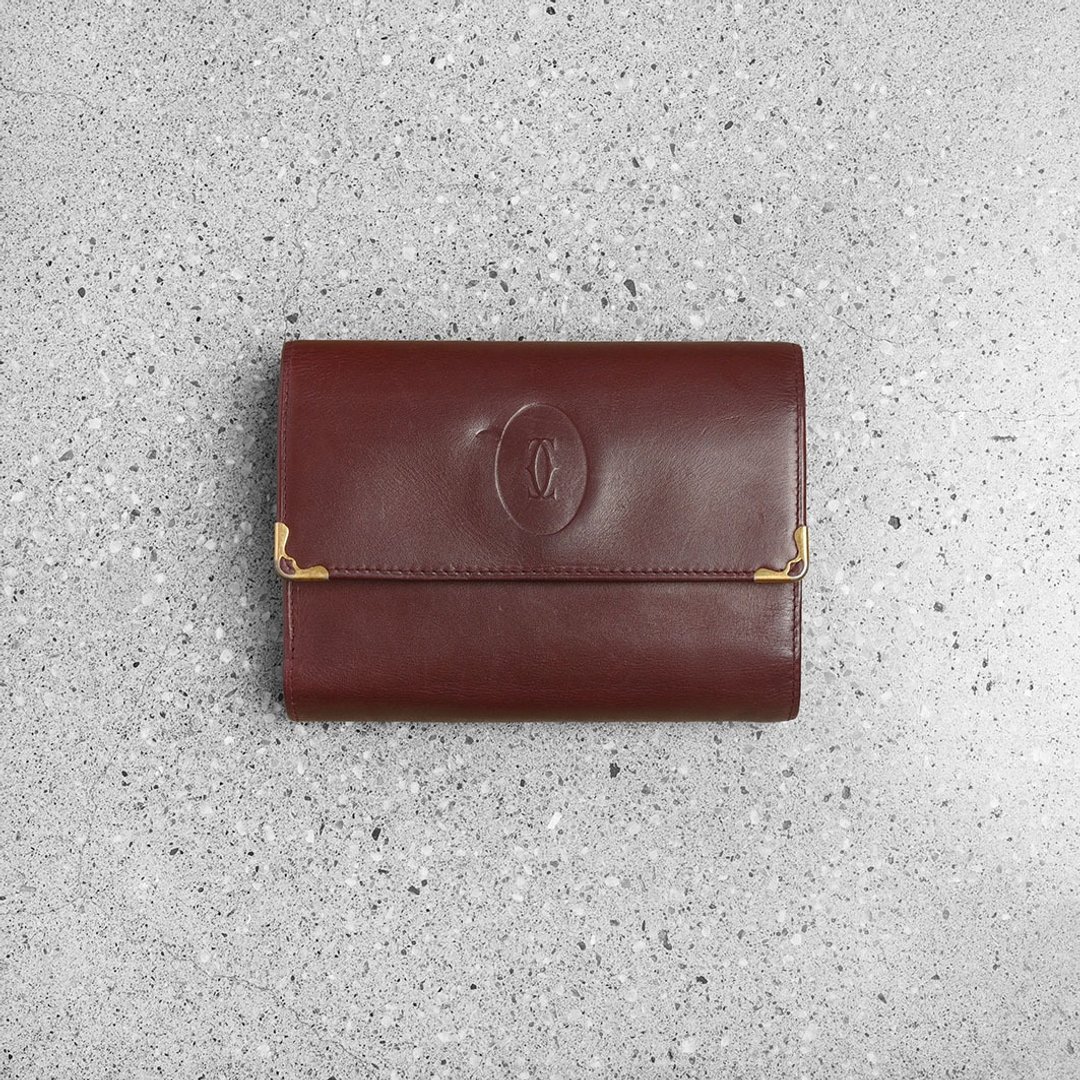 Cartier 古董口金中夹 / Vintage 古着 - 皮夹/钱包 - 真皮 红色