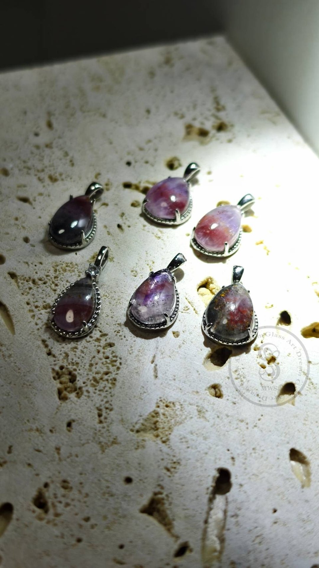 【Dream Crystal Art】大地调色板 - 极光 23 水滴型纯银坠 (附银链) - 项链 - 半宝石 多色