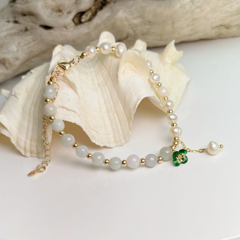 平安吉祥/养颜美容-有钱花缅甸玉珍珠手链 - 手链/手环 - 珍珠 