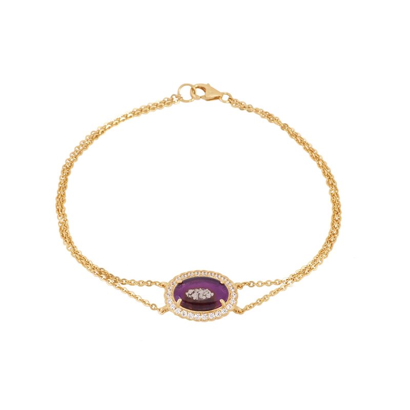 椭圆镶钻双层手链-骨灰毛发琉璃纪念 - 手链/手环 - 贵金属 金色