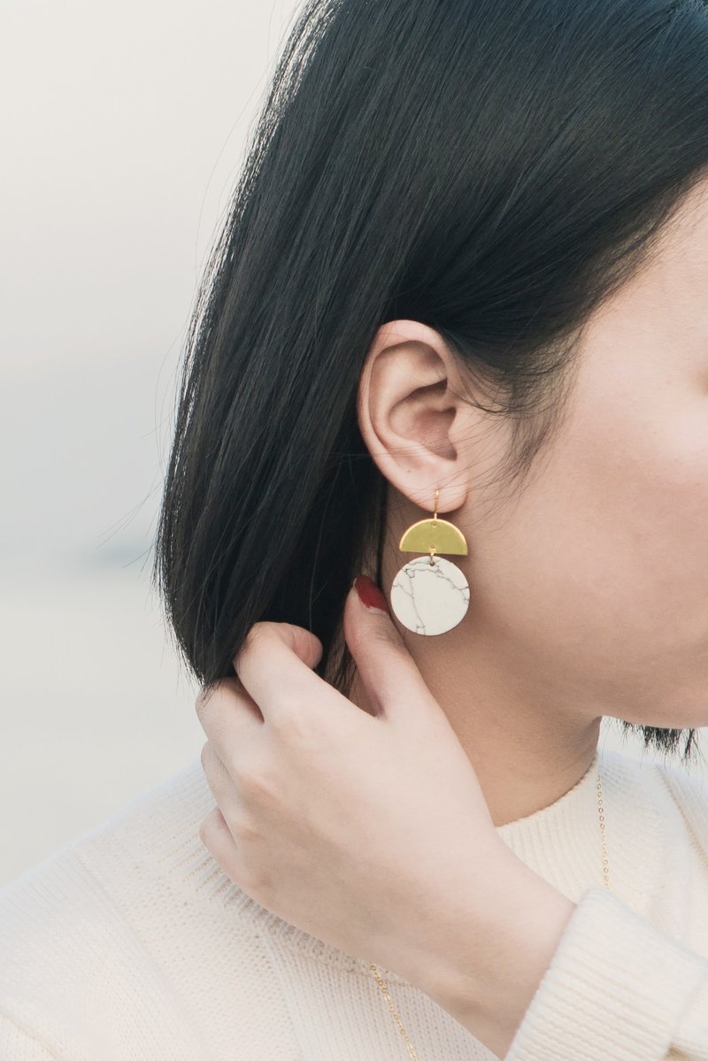 简约几何云石纹金耳环 - 耳环/耳夹 - 其他金属 