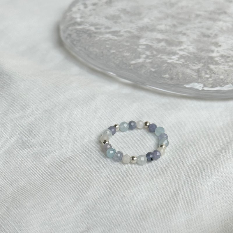 渐层蓝银珠戒/坦桑石 海蓝宝 月光石/水晶戒指 定制化 - 戒指 - 水晶 