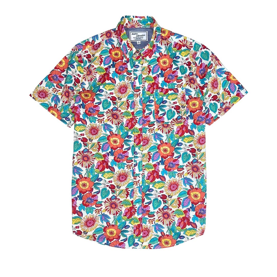 Men's Sunflower Print Shirt 向日葵衬衫 - 白色 - 男装衬衫 - 棉 白色