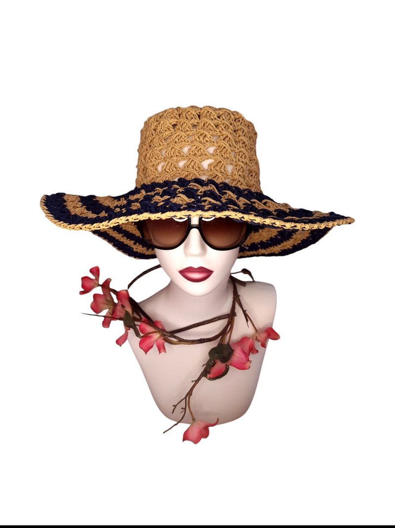 宽帽檐手工钩织草编帽 - 帽子 - 环保材料 多色