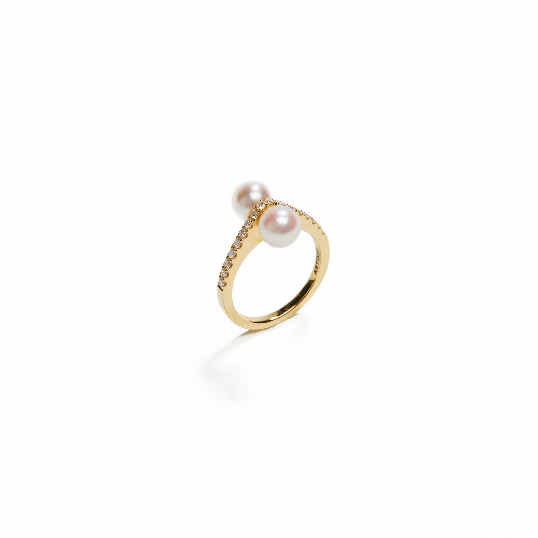 Akoya珍珠宝石戒指 925银厚镀18K金 Rosette P/D Ring - 戒指 - 珍珠 金色