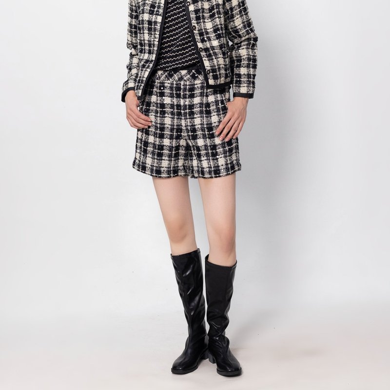 【MEDUSA】名媛黑白格羊毛粗花毛短裤(M-XL) | 小香风短裤 - 女装短裤 - 羊毛 黑色