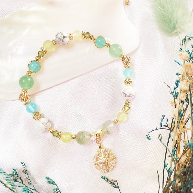 摩纳哥蒙地卡罗 绿幽灵 苹果绿玛瑙 橄榄石 白松石 蓝玛瑙 东菱玉 - 手链/手环 - 水晶 绿色