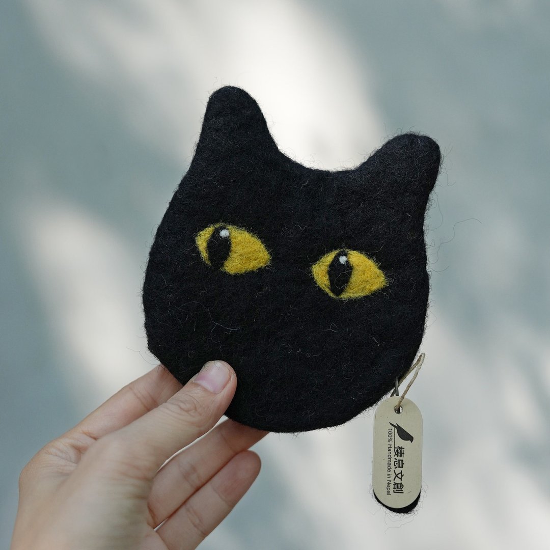 100% Wool 黑猫羊毛毡收纳包 零钱包 耳机包_公平贸易 - 零钱包 - 羊毛 黑色