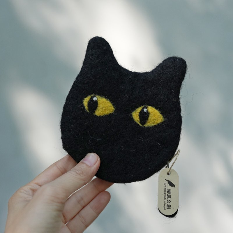 100% Wool 黑猫羊毛毡收纳包 零钱包 耳机包_公平贸易 - 零钱包 - 羊毛 黑色