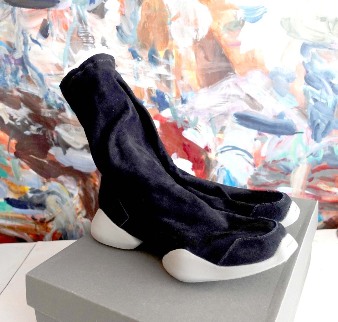 Rick Owens X Adidas 黑色真皮猄皮袜子长靴高筒鞋皮鞋休闲鞋波鞋 - 男款靴子 - 其他金属 金色