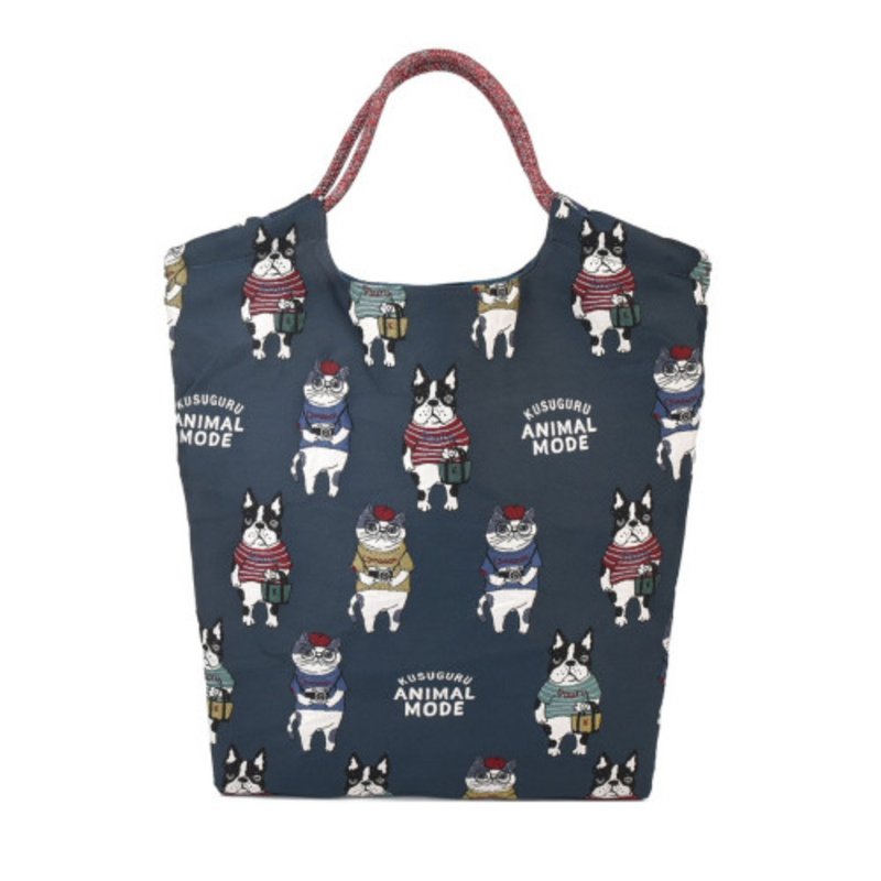 Kusuguru japan 伞绳购物包 日本精致戈布兰织纹拼色时尚包-深蓝 - 手提包/手提袋 - 聚酯纤维 蓝色