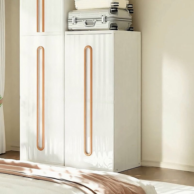 Yeya也雅 60面宽行云轻奢风双层衣柜(附1挂衣杆+1篮)-DIY - 衣柜/鞋柜 - 塑料 白色