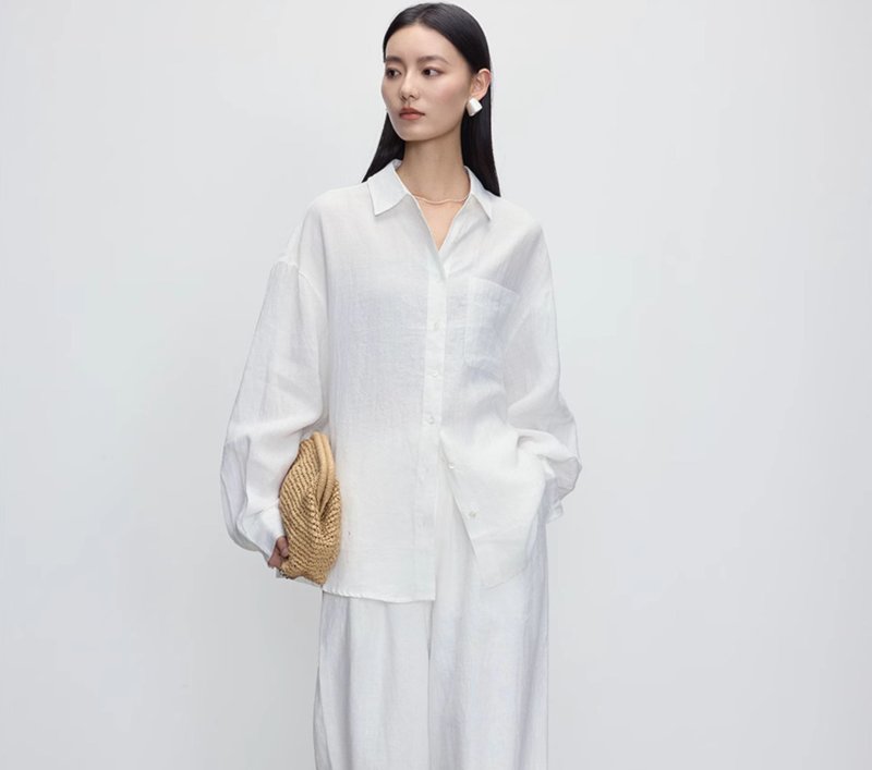 【100%进口雨露麻】法式簡約/松弛感衬衫/麻裤/短袖/短裤/半裙 - 女装衬衫 - 棉．麻 白色